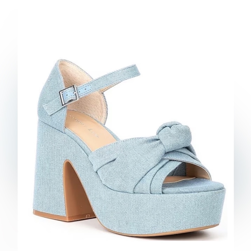 NEW Copper Key “Picnic” Blue Denim Platform Heels NWT women’s size 10